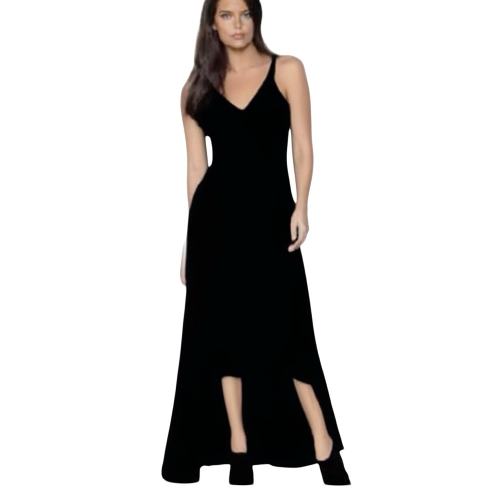 VENUS Black Jersey Slinky High Low Party Cocktail Spaghetti Strap Dress …